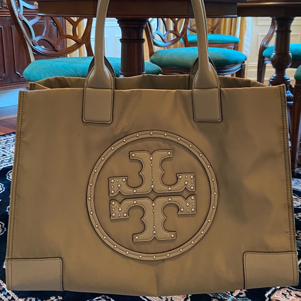 Tory Burch Nylon Ella Stud Tote in French Gray